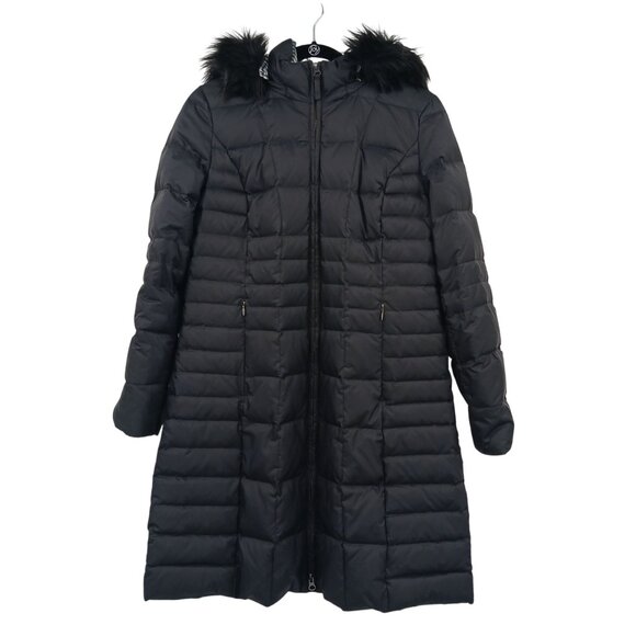 Talbots Black Down Puffer Coat Removable Hood Longline Size Small - Picture 1 of 11